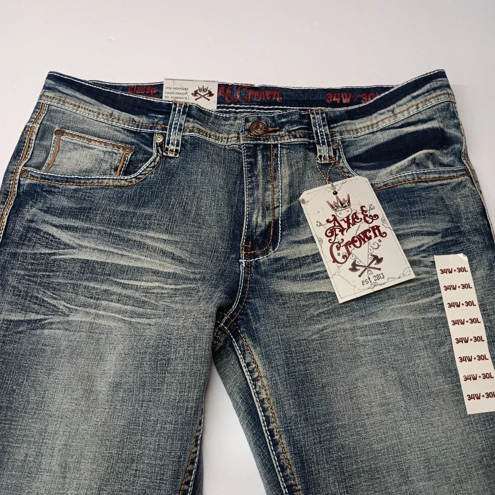 Axe and Crown Men's Classic Straight Fit Jeans Size 34x30‎ Thick Stitch NWT